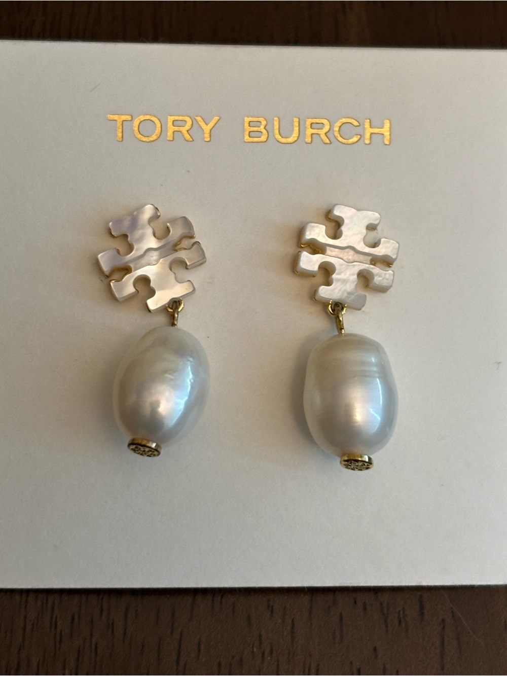 Brand new Tory Burch mother of Pearl dangle earrings